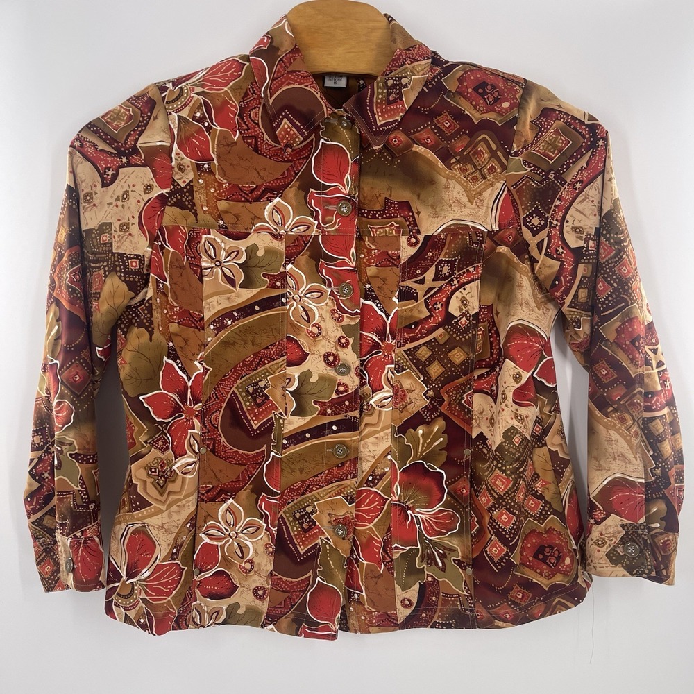 Women's Allison Daley Shirt Jacket Sz 16 Multicolor Button-up Easycare Polyester